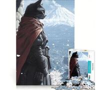 Puzzle per ragazzi da 1000 pezzi: Gatto Samurai con vista sulle montagne, giocattolo antistress, corsa di velocità manuale, per rafforzare l'amore tra le coppie 50x75cm