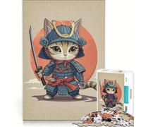 Puzzle per ragazzi da 1000 pezzi, gatto samurai giapponese, gioco educativo, divertente antistress, ottimo regalo per gli appassionati di videogiochi 38x52cm