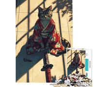 Puzzle per ragazzi da 1000 pezzi gatto samurai in kimono con katana ideale per compleanni e Natale Giocattolo per migliorare la memoria decorazione da parete Adatto a persone dai 14 anni in su 50x75cm