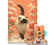 Puzzle per ragazzi da 1000 pezzi: Gatto siamese in un roseto gioco fai-da-te stimola la memoria con poster e foglio di curiosità abbinati 50x75cm