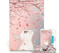 Puzzle per ragazzi da 1000 pezzi: Gatto sotto i petali di ciliegio, gioco interattivo, ideale per passare il tempo durante le vacanze, con poster e foglio di curiosità abbinati 50x75cm