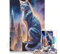 Puzzle per ragazzi da 1000 pezzi: Gatto sul grattacielo, gioco interattivo, ideale per passare il tempo durante le vacanze, con poster e foglio di curiosità abbinati 38x52cm