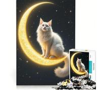 Puzzle per ragazzi da 1000 pezzi: Gatto sulla luna crescente, gioco interattivo, ideale per passare il tempo durante le vacanze, con poster e foglio di curiosità abbinati 38x52cm