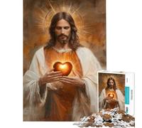 Puzzle per ragazzi da 1000 pezzi Gesù che tiene il Sacro Cuore difficile e impegnativo gioco per famiglie adatto a persone dai 14 anni in su (38x26cm)