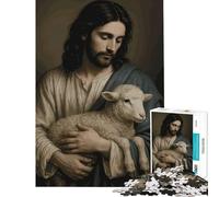Puzzle per ragazzi da 1000 pezzi Gesù Cristo con agnello gioco impegnativo gioco impossibile antistress regalo per Babbo Natale segreto (dimensioni 38x26cm)