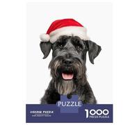 Puzzle Per Ragazzi Da 1000 Pezzi Giant Schnauzer Dog with Santa Hat Puzzle Giochi Rilassanti Ma Divertenti E Spiritosi Regali Di Natale E Compleanno 52x38cm/1000pcs