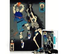 Puzzle per ragazzi da 1000 pezzi: Giocatore di basket contro scheletro,stile Ukiyo-e,incastro perfetto,gioco cognitivo,regalo,gioco lento,regalo di Natale (38x26cm)