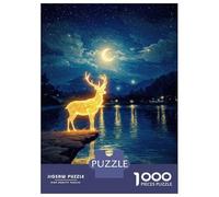 Puzzle Per Ragazzi Da 1000 Pezzi Glowing Deer by Lake at Night Puzzle Giochi Rilassanti Difficili Divertenti Attività A Casa, 70x50cm/1000pcs