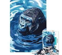 Puzzle per ragazzi da 1000 pezzi Gorilla blu nell'acqua arte digitale giocattolo avvincente per coltivare la pazienza gioco rompicapo decorazione perfetta regalo divertente (dimensioni 38x52cm)