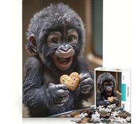 Puzzle per ragazzi da 1000 pezzi: Gorilla felice con biscotto, gioco interattivo, attività divertenti da fare a casa, con poster abbinato e foglio di curiosità 38x52cm