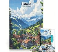 Puzzle per ragazzi da 1000 pezzi, Gstaad, Svizzera, Villaggio di montagna, Giochi rilassanti, Attività divertenti a casa, Gioco dal design accattivante 38x26cm