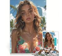 Puzzle per ragazzi da 1000 pezzi GTA Ragazza bionda sexy in spiaggia, giocattolo fai da te, migliora la memoria, con poster e foglio di curiosità abbinati 38x52cm