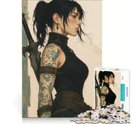 Puzzle per ragazzi da 1000 pezzi guerriera con spada e tatuaggio gioco divertente allena la mente e la mano adatto come decorazione da scrivania 38x26cm