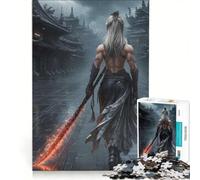 Puzzle per ragazzi da 1000 pezzi: Guerriero con spada fiammeggiante in città oscura gioco impossibile decorazione per la casa collezione d'artista belle arti 50x75cm