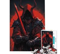 Puzzle per ragazzi da 1000 pezzi Guerriero cornuto con spada rossa gioco stimolante rompicapo difficile ottimo regalo (dimensioni 50x75cm)