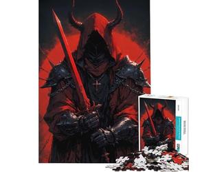 Puzzle per ragazzi da 1000 pezzi Guerriero cornuto con spada rossa gioco stimolante rompicapo difficile ottimo regalo (dimensioni 50x75cm)