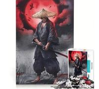 Puzzle per ragazzi da 1000 pezzi: guerriero samurai con katana e luna rossa gioco interattivo migliora la memoria regalo per amici e familiari 38x26cm