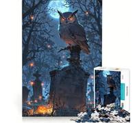 Puzzle per ragazzi da 1000 pezzi: gufo appollaiato su una lapide in un cimitero Giocattolo fai-da-te per l'interazione genitore-figlio compleanno e Natale 38x26cm