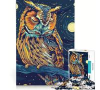 Puzzle per ragazzi da 1000 pezzi: Gufo colorato nel cielo notturno, gioco interattivo, attività divertenti da fare a casa, con poster e foglio di curiosità abbinati 38x26cm