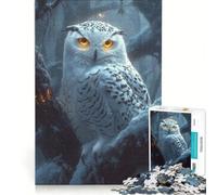 Puzzle per ragazzi da 1000 pezzi: Gufo delle nevi nella foresta invernale gioco interattivo ideale per passare il tempo durante le vacanze con poster e foglio di curiosità abbinati 38x52cm