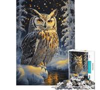 Puzzle per ragazzi da 1000 pezzi Gufo mistico al bagliore invernale gioco interattivo gioco intellettuale ottimo regalo sfida impegnativa (dimensioni 38x52cm)