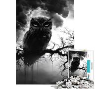 Puzzle per ragazzi da 1000 pezzi gufo monocromatico appollaiato su un ramo giocattolo educativo rilassante sfida impegnativa regalo di compleanno (dimensioni 75x50cm)
