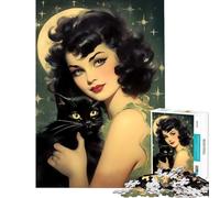 Puzzle per ragazzi da 1000 pezzi Halloween gatto nero strega Giocattolo avvincente per coltivare la pazienza rompicapo decorazione perfetta regalo divertente (dimensioni 50x75cm)