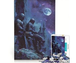 Puzzle per ragazzi da 1000 pezzi "I due cavalieri nella notte" gioco divertente allena la mente e la mano adatto come decorazione da scrivania 50x75cm