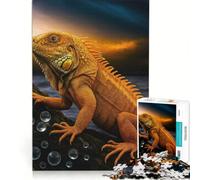 Puzzle per ragazzi da 1000 pezzi: Iguana dorata su roccia con gocce d'acqua, antistress, sfida impegnativa, rafforza l'amore tra le coppie 38x52cm