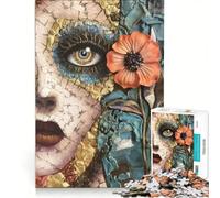 Puzzle per ragazzi da 1000 pezzi: Il bel volto screpolato con fiori gioco rompicapo difficile da completare ideale come regalo per tutta la famiglia 50x75cm
