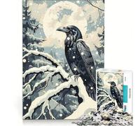 Puzzle per ragazzi da 1000 pezzi: Il corvo e la luna d'inverno giochi educativi decorazione da parete con poster abbinato e foglio di curiosità 38x52cm