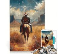 Puzzle per ragazzi da 1000 pezzi "Il cowboy solitario della foresta" gioco educativo decorazione perfetta lista dei desideri con Babbo Natale 38x26cm
