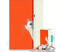Puzzle per ragazzi da 1000 pezzi "Il gatto curioso della porta", gioco educativo, difficile, collezione d'artista, belle arti 38x26cm