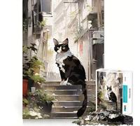 Puzzle per ragazzi da 1000 pezzi "Il gatto nel vicolo",taglio preciso,divertimento,risoluzione di problemi,relax,divertimento,esposizione artistica natalizia (50x75cm)