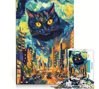 Puzzle per ragazzi da 1000 pezzi "Il gatto sopra la città", gioco interattivo, ideale per passare il tempo durante le vacanze, con poster e foglio di curiosità abbinati 38x52cm