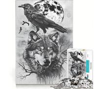 Puzzle per ragazzi da 1000 pezzi Il lupo e il corvo giocattolo educativo per divertimento in famiglia compleanno e Natale 38x26cm