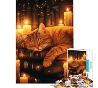 Puzzle per ragazzi da 1000 pezzi "Il sogno del gatto illuminato da candele" gioco rilassante per le vacanze a casa ideale come regalo (dimensioni 50x75cm)