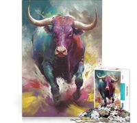 Puzzle per ragazzi da 1000 pezzi "Il toro nella corsa nel deserto", gioco interattivo, ideale per passare il tempo durante le vacanze, con poster e foglio di curiosità abbinati, 38x52cm