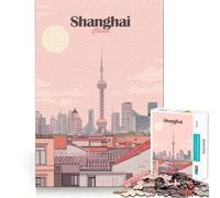 Puzzle per ragazzi da 1000 pezzi, illustrazione del paesaggio urbano di Shanghai, Cina, ritaglio preciso, decorazione creativa e divertente, gioco di pace, pezzo d'arte natalizio (38x26cm)