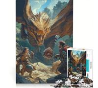 Puzzle per ragazzi da 1000 pezzi Incontro con il drago e i guerrieri, giocattolo antistress, per divertimento in famiglia, compleanno e Natale 50x75cm