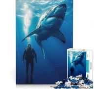 Puzzle per ragazzi da 1000 pezzi: Incontro con il grande squalo bianco, giochi rilassanti, attività divertenti da fare in casa, gioco dal design accattivante 38x26cm