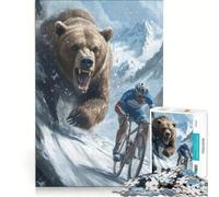 Puzzle per ragazzi da 1000 pezzi "Inseguimento dell'orso in bicicletta", gioco rompicapo, impegnativo da completare, ideale come regalo per tutta la famiglia 38x26cm