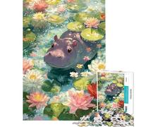 Puzzle per ragazzi da 1000 pezzi: Ippopotamo in uno stagno di ninfee Puzzle per adulti gioco pratico ideale per passare il tempo in casa o in vacanza perfetto come regalo per tutta la famiglia