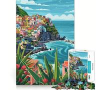 Puzzle per ragazzi da 1000 pezzi,Italia,Cinque Terre,arte minimalista,gioco a incastro,stimolante per la mente,divertimento e svago,regalo di Natale (38x52cm)