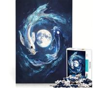 Puzzle per ragazzi da 1000 pezzi "La danza delle carpe koi al chiaro di luna" gioco pratico per divertimento in famiglia ideale come regalo per tutta la famiglia 38x26cm