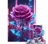 Puzzle per ragazzi da 1000 pezzi "La Rosa della Città al Neon" gioco impegnativo gioco impossibile adatto a coppie regalo di compleanno (dimensioni 75x50cm)