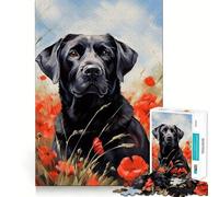 Puzzle per ragazzi da 1000 pezzi Labrador nero tra i papaveri,grafica di alta qualità,gioco che stimola la concentrazione,divertimento per il tempo libero,regalo di Natale 38x26cm