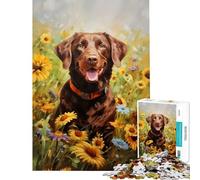 Puzzle per ragazzi da 1000 pezzi Labrador tra i girasoli Gioco pratico e stimolante ideale come regalo Taglio di precisione (dimensioni 50x75cm)