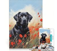 Puzzle per ragazzi da 1000 pezzi: Labrador tra i papaveri gioco educativo difficile collezione d'artista belle arti 38x26cm
