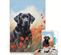 Puzzle per ragazzi da 1000 pezzi: Labrador tra i papaveri gioco educativo migliora la memoria con poster abbinato e foglio di curiosità 50x75cm